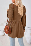 Plain V Neck Jacquard Babydoll Top