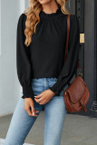 Plain Frill Collar Jacquard Long Sleeves Top