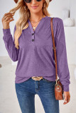 Plain V Neck Button Long Sleeves Jersey Top