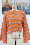 Eyelet Wave Stripes Knitting Sweater