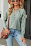 Plain V Neck Button Jacquard Long Sleeves Top