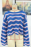 Eyelet Wave Stripes Knitting Sweater