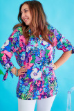 Multicolor Plus Size Floral Knotted Long Sleeve Shirt