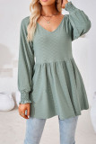 Plain V Neck Jacquard Babydoll Top