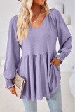 Plain V Neck Jacquard Babydoll Top