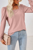 Plain Jacquard Square Neck Puff Long Sleeves Top