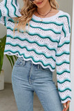 Eyelet Wave Stripes Knitting Sweater