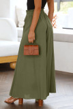 Green Drawstring Smocked High Waist Wide Leg Pants