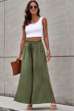 Green Drawstring Smocked High Waist Wide Leg Pants
