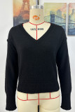 V Neck Plain Knitting Pullover Sweater