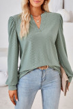 V Neck Jacquard Puff Sleeves Top