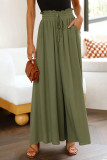 Green Drawstring Smocked High Waist Wide Leg Pants