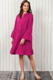 Rose Crinkled Tiered Split Neck Shirt Dress