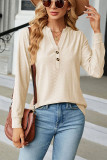 Plain V Neck Button Jacquard Long Sleeves Top
