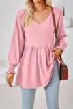 Plain V Neck Jacquard Babydoll Top