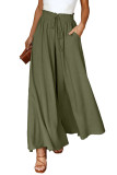 Green Drawstring Smocked High Waist Wide Leg Pants