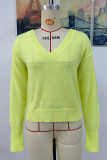 V Neck Plain Knitting Pullover Sweater
