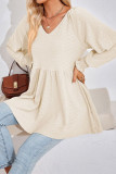 Plain V Neck Jacquard Babydoll Top