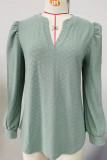 V Neck Jacquard Puff Sleeves Top