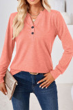 Plain V Neck Button Long Sleeves Jersey Top