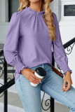 Plain Frill Collar Jacquard Long Sleeves Top