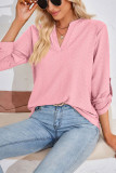 V Neck Jacquard Button Sleeves Top