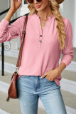Plain V Neck Button Jacquard Long Sleeves Top