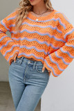 Eyelet Wave Stripes Knitting Sweater
