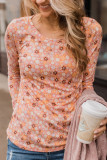 Orange Floral Knit Long Sleeve Top