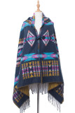 Aztec Print Boho Hooded Tassle Cape
