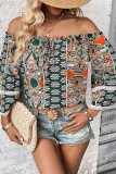 Off Shoulder Flare Sleeves Printing Top