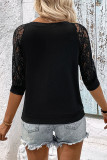 Black V Neck Lace Sleeves Top