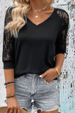 Black V Neck Lace Sleeves Top