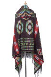 Aztec Print Boho Hooded Tassle Cape