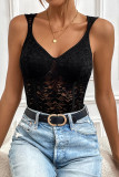 Black V Neck Lace Sleeveless Bodysuit