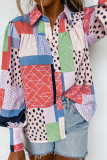 Orange Multicolor Mixed Print Button Front Cuffed Sleeve Shirt