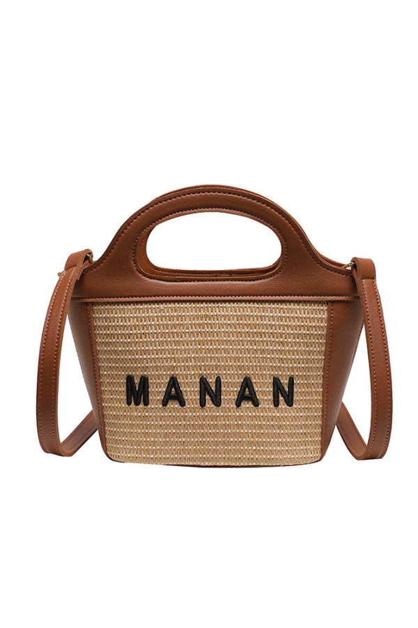 Straw Plait Leather Crossbody Bag