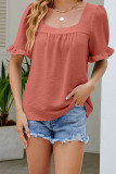 Square Neck Smocked Ruffle Sleeves Top