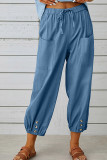 Plain Pockets Elastic Waist Buttom Hem Joggers