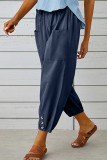 Plain Pockets Elastic Waist Buttom Hem Joggers