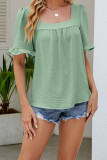 Square Neck Smocked Ruffle Sleeves Top