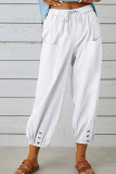 Plain Pockets Elastic Waist Buttom Hem Joggers