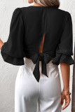Plain V Neck Puff Crop Blouse
