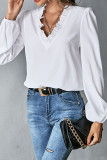Plain Ruffles V Neck Puff Blouse