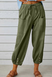 Plain Pockets Elastic Waist Buttom Hem Joggers