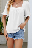 Square Neck Smocked Ruffle Sleeves Top