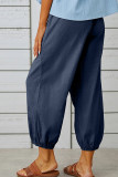 Plain Pockets Elastic Waist Buttom Hem Joggers