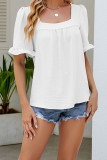 Square Neck Smocked Ruffle Sleeves Top