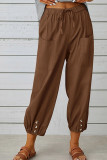 Plain Pockets Elastic Waist Buttom Hem Joggers