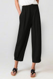 Plain High Waist Elastic Waist Loose Pants